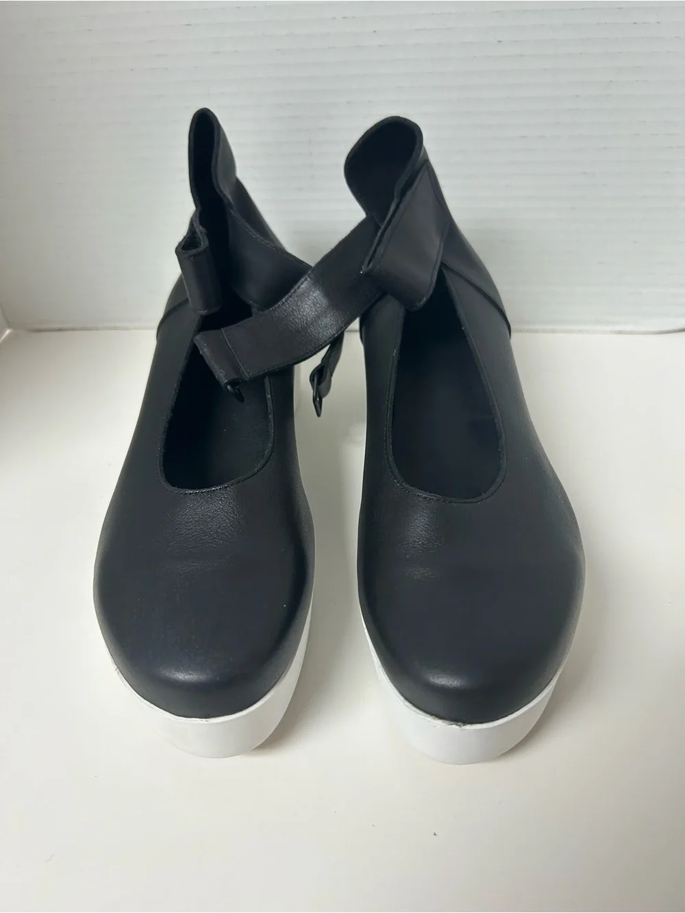 Arche blk Leather White Platform Mary Jane Ankle Strap Shoe 40/ 9.5 Goth France